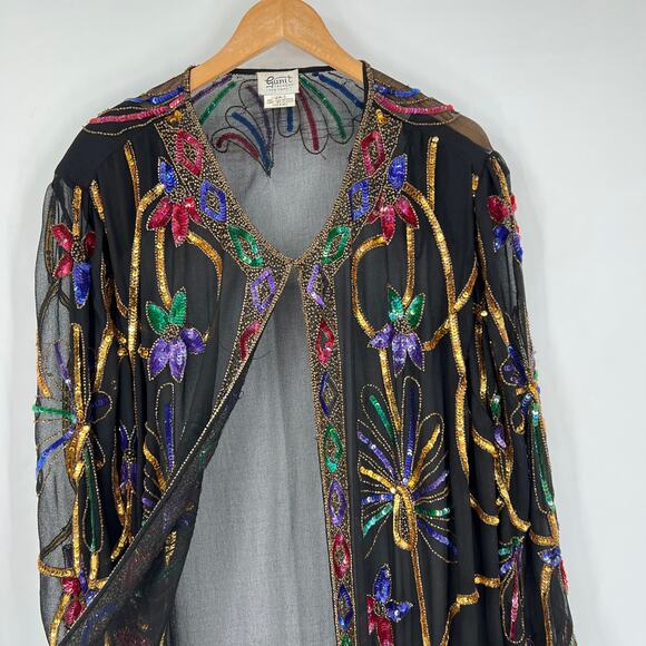 Vintage 1980s Long Sheer Sequin Beaded Duster Coat - Picture 5 of 9